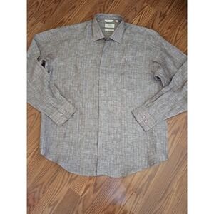 Wills Classic Mens Pure Linen Striped Button Down Shirt Brown Blue Reg Fit 44